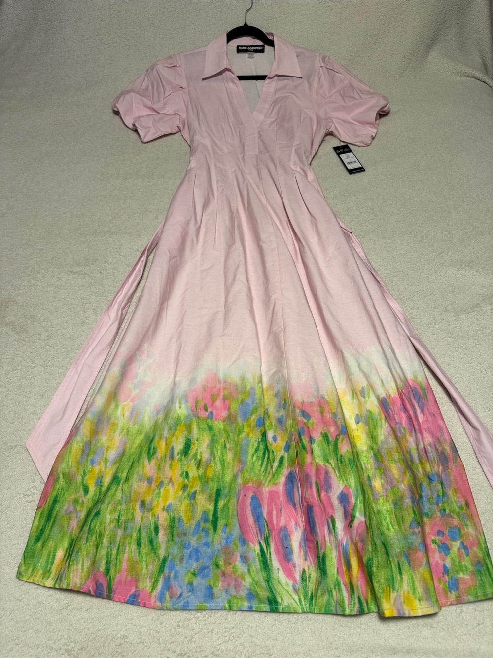 Karl Lagerfeld Pink Maxi Dress with Floral Border